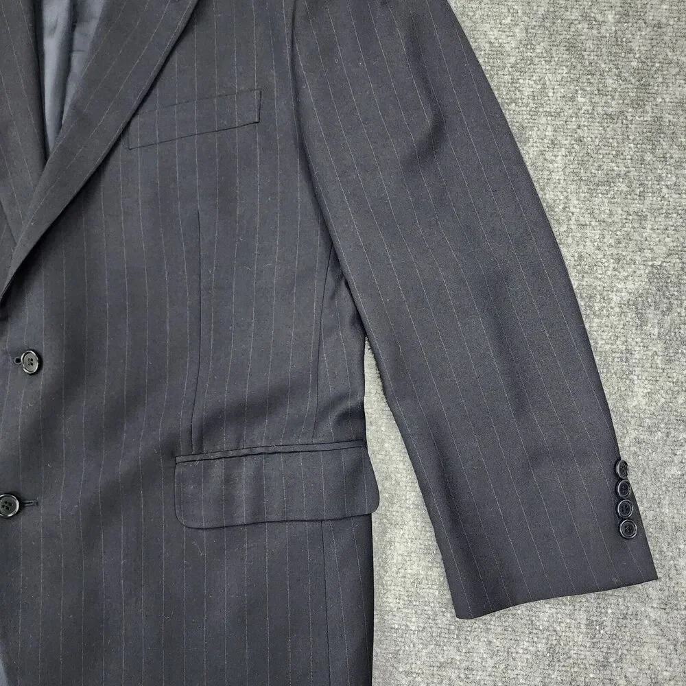 Brooks Brothers Blazer Mens 45 Reg Black Pinstripe Wool Cashmere Italy Sport